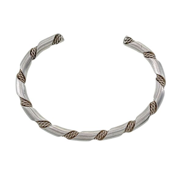 Vintage Southwestern Sterling Silver 925 Twisted Rope Cuff Bracelet 6.5" - Picture 1 of 5